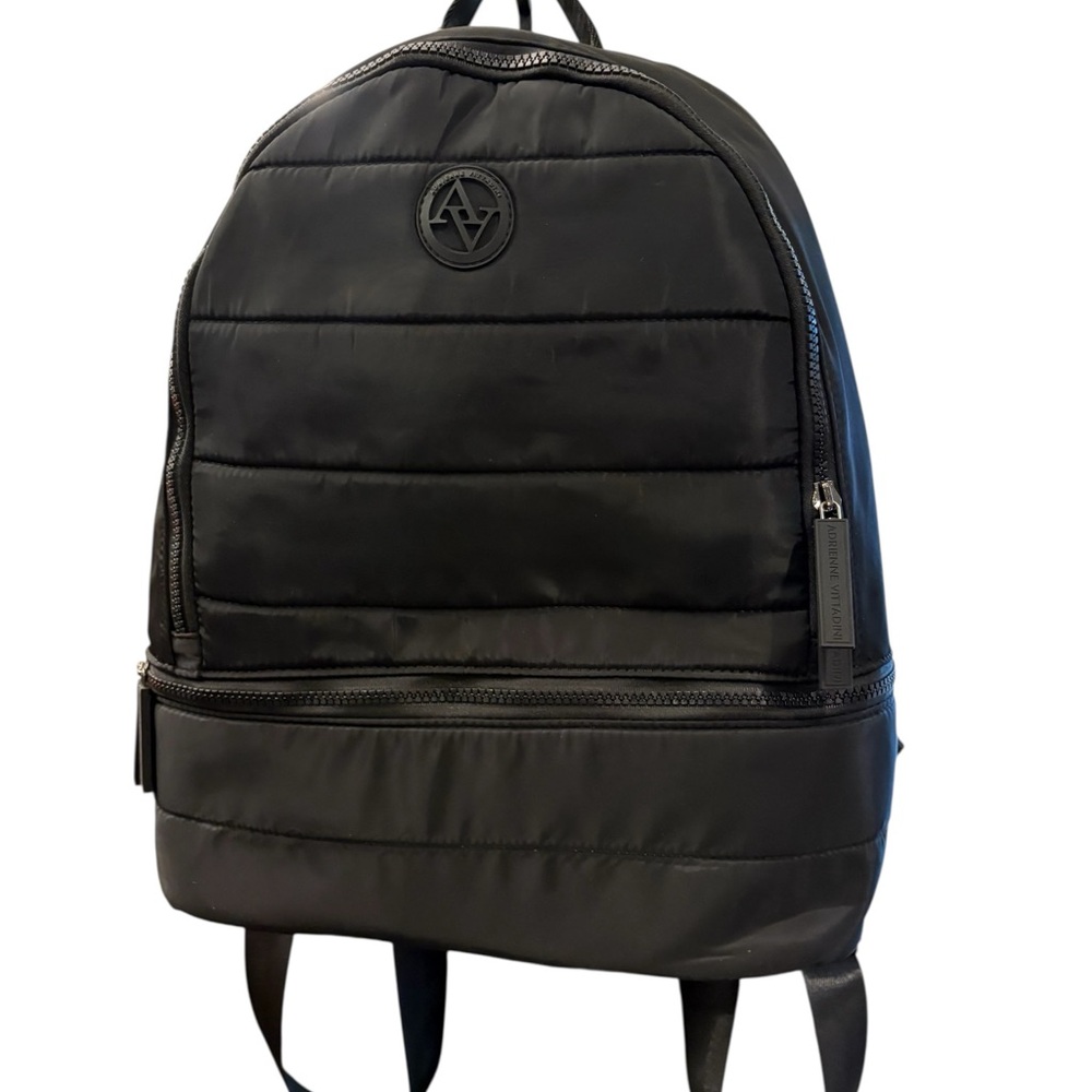 Adrienne Vittadini Travel Collection Black Nylon Backpack Logo Luggage Tag NWT